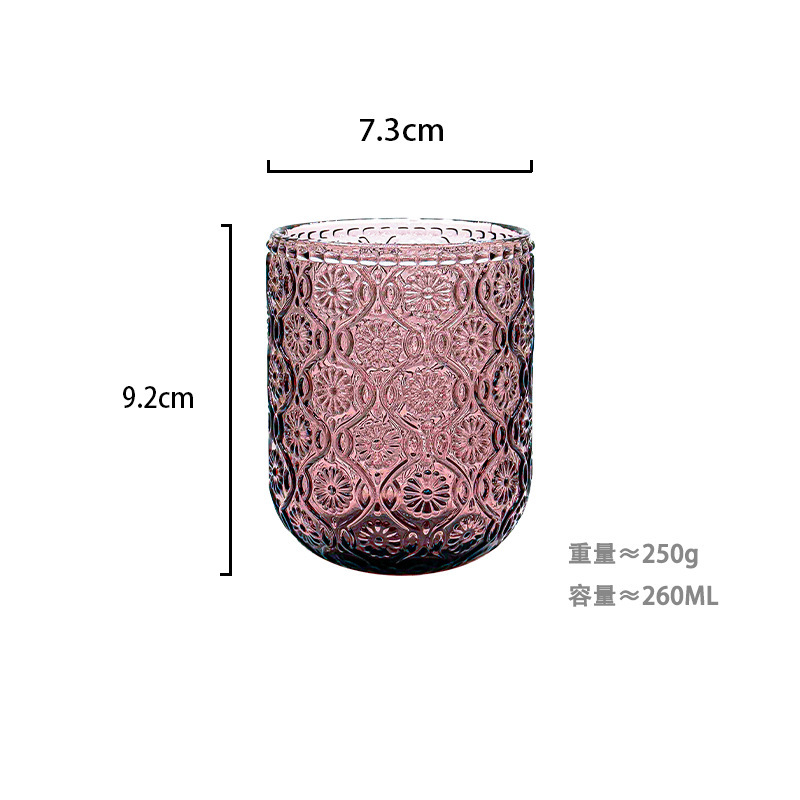 Fábrica al por mayor tazas de agua europeas tazas de vidrio de colores tazas de enjuague bucal de hotel tazas de jugo en relieve tazas de leche domésticas gruesas
