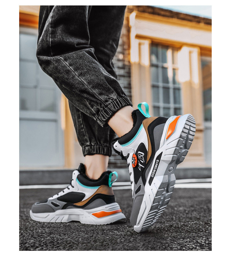 Giày sneaker cao cổ phối màu, lót nhung giữ ấm, đế cao su, dây buộc — 9013 Mẫu giày đơn Bai Lanyue, 9013 mẫu giày đơn màu đen và vàng, 9013 mẫu giày đơn màu đen xám, 9013-1 cộng với nhung trắng đen xám chi tiết 20