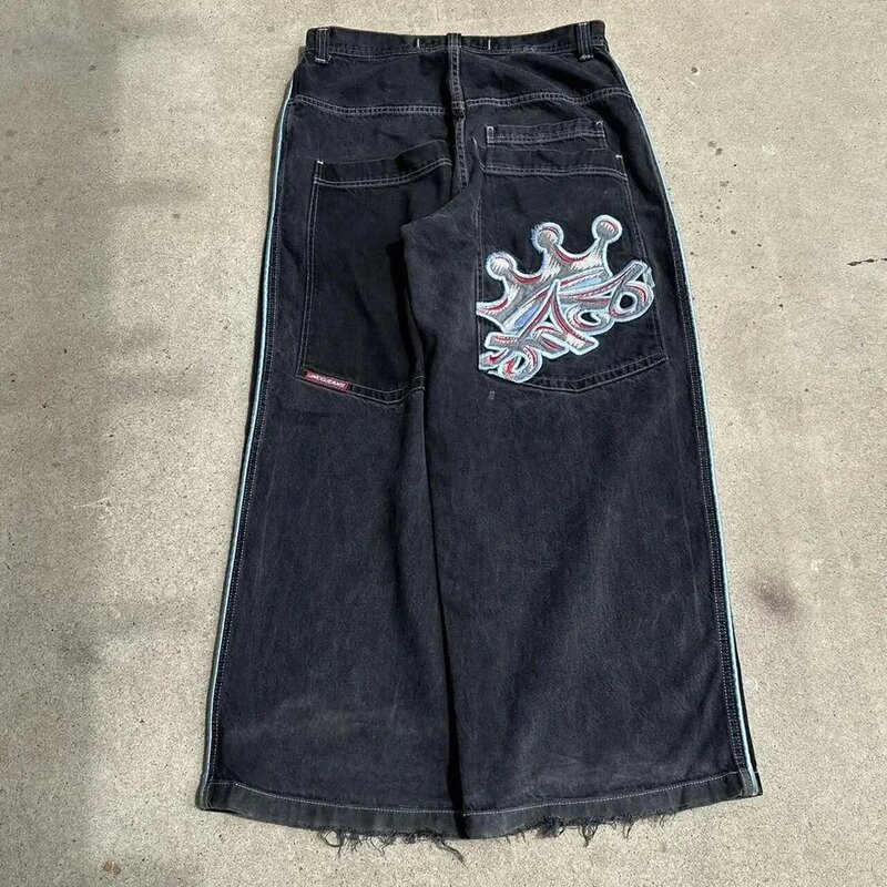跨境电商JNCO Y2K宽松牛仔裤男士复古刺绣嘻哈街头原宿男士阔腿裤|undefined