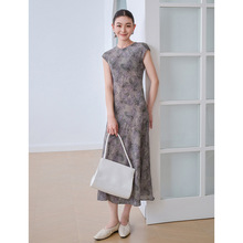 荣太紫罗兰斜裁设计感单层真丝连衣裙女气质碎花桑蚕丝优雅长裙子