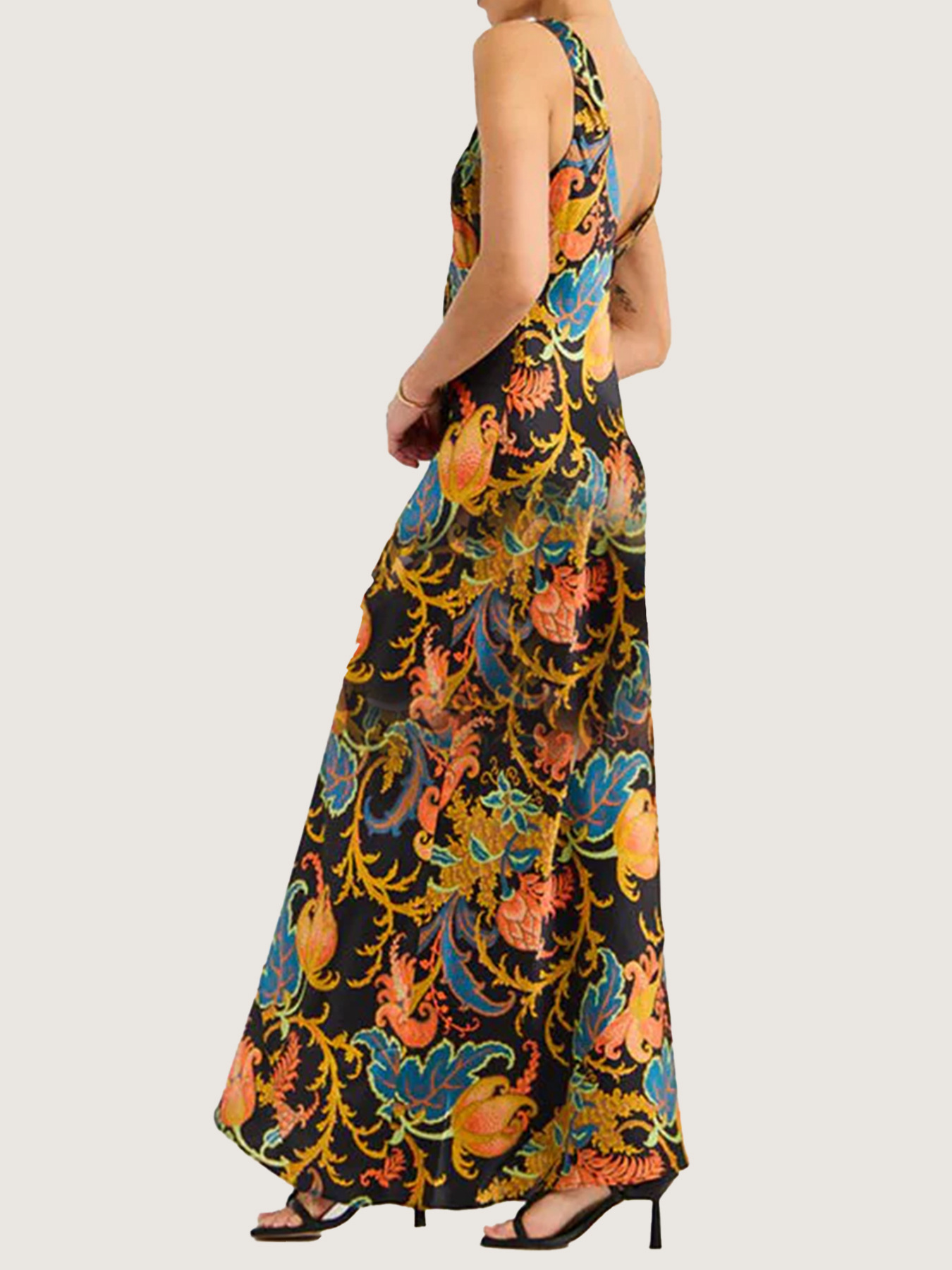 Positioning Printing Backless Sleeveless Swing Maxi Dress