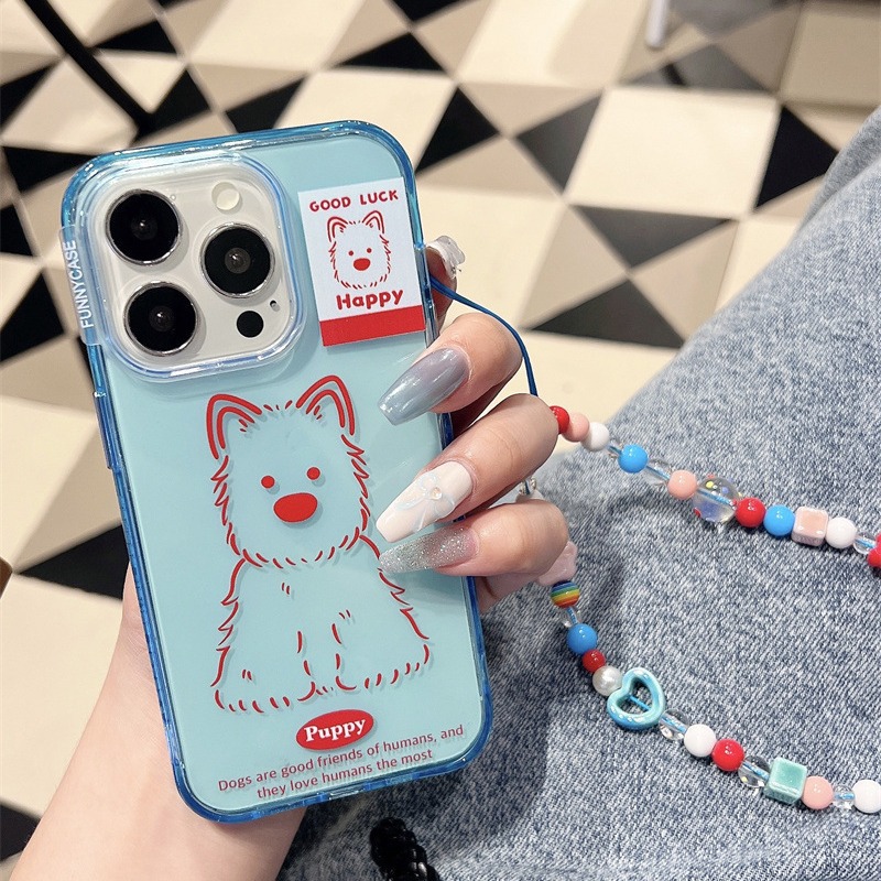 Ins fondo azul línea roja West Highland cachorro para iPhone 14 cadena 15ProMax funda para teléfono móvil Apple 13P