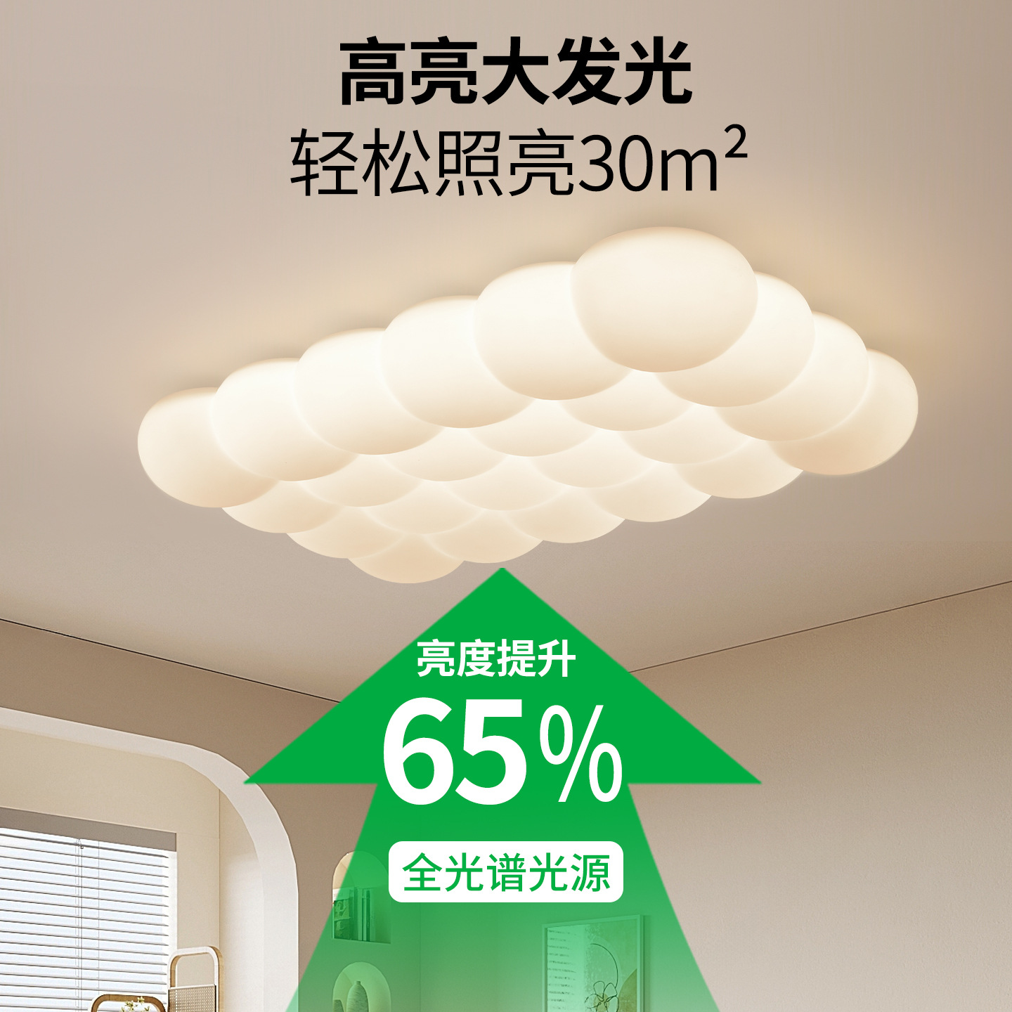 2026 nueva burbuja de crema lámpara de techo de sala de estar simple cálida romántica de espectro completo lámpara de protección de ojos 357L