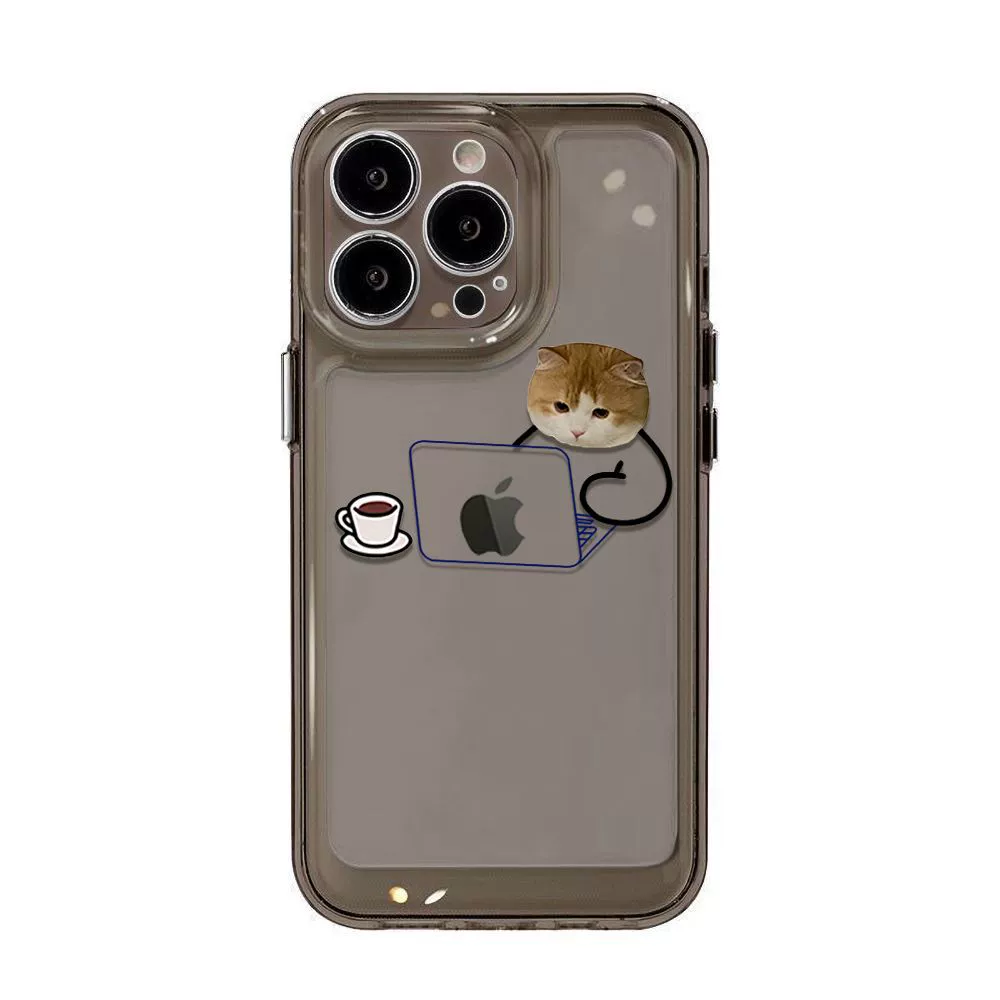 Чехол для телефона (Apple) для iPhone 11–17 и iPhone 16 серии, прозрачный/черный TPU, милые принты кота и собаки