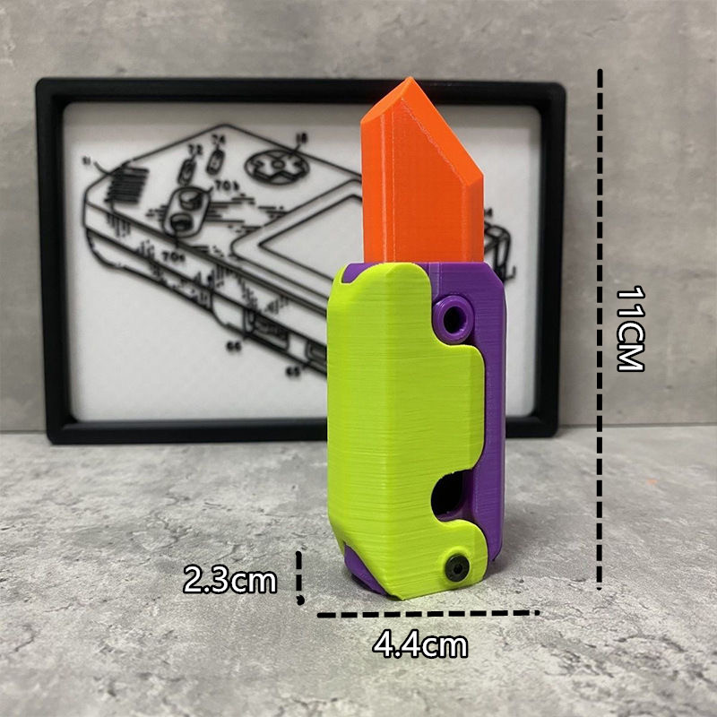 Cuchillo de zanahoria de doble filo, cuchillo de descompresión por gravedad impreso en 3D con luz intermitente, juguete de descompresión de goma, arenas movedizas