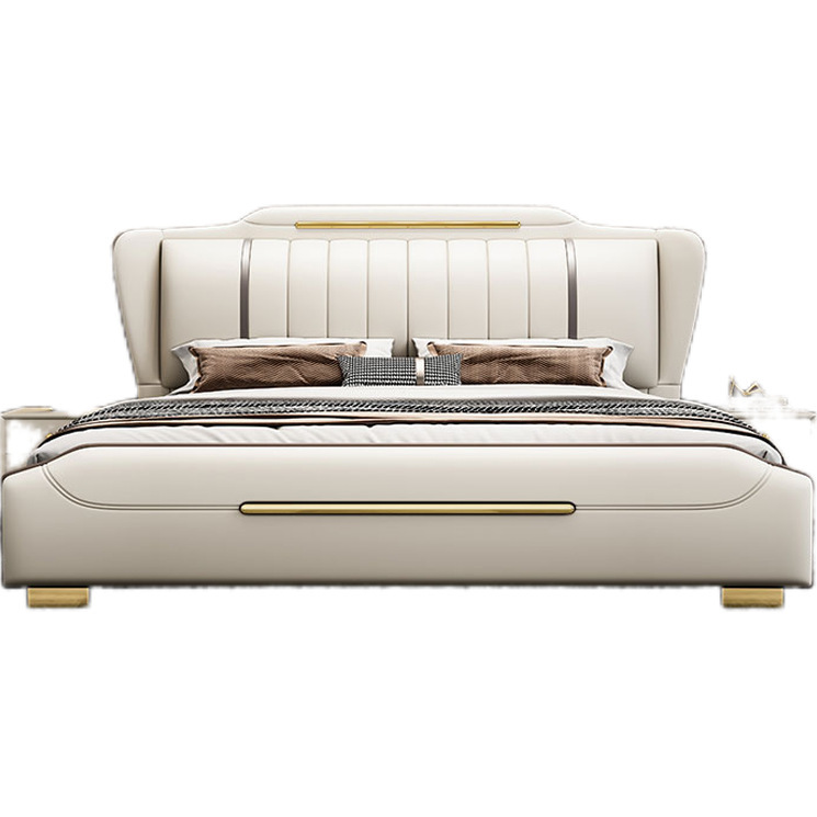 Nordic Wedding Bed, Light Luxury Modern Minimalist Style, 1.5m Soft-Upholstered Bed, 1.8m Double Master Bedroom Storage Leather Bed Nordic Wedding Bed, Light Luxury Modern Minimalist Style, 1.5m Soft-Upholstered Bed, 1.8m Double Master Bedroom Storage Leather Bed