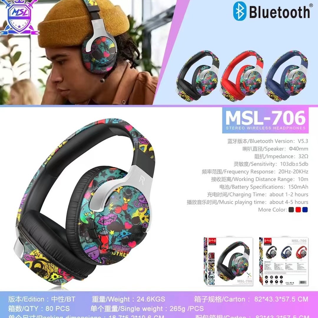 Comercio exterior explosivo auriculares Bluetooth auriculares inalámbricos marea nacional graffiti nuevo movimiento de música estéreo luminoso image 2