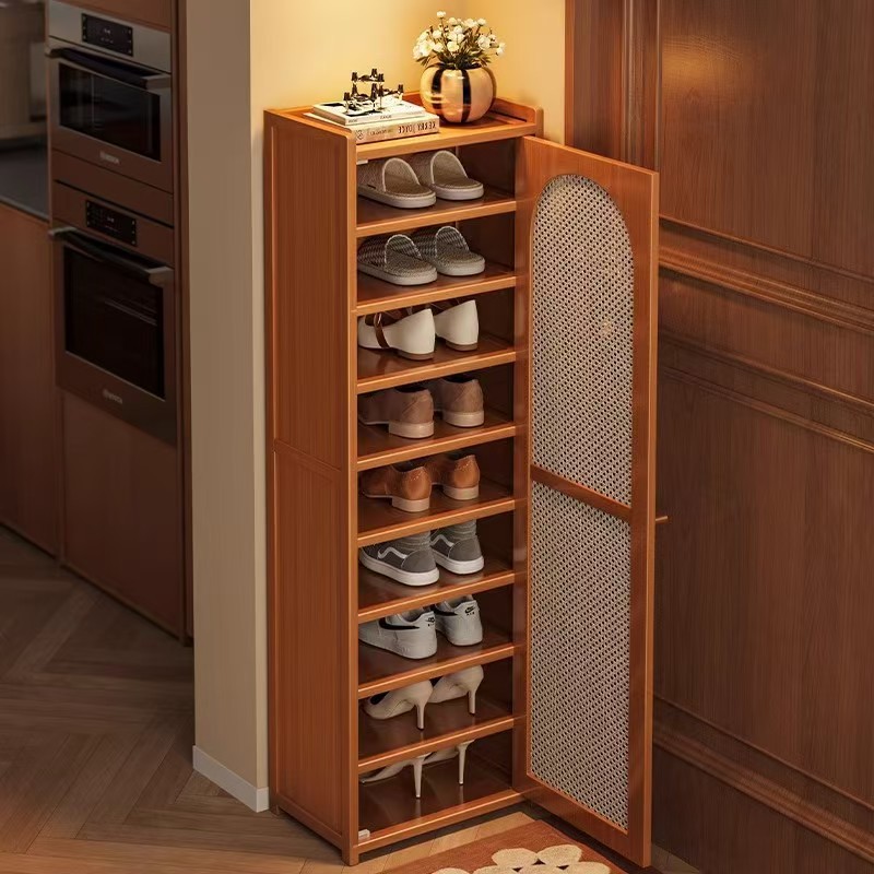 Multi-Layer Entry Shoe Cabinet at Home Entrance, Simple Dust-Proof Plastic Rattan Breathable Shoe Rack, Space-Saving Wall-Mounted Shoe Storage Cabinet