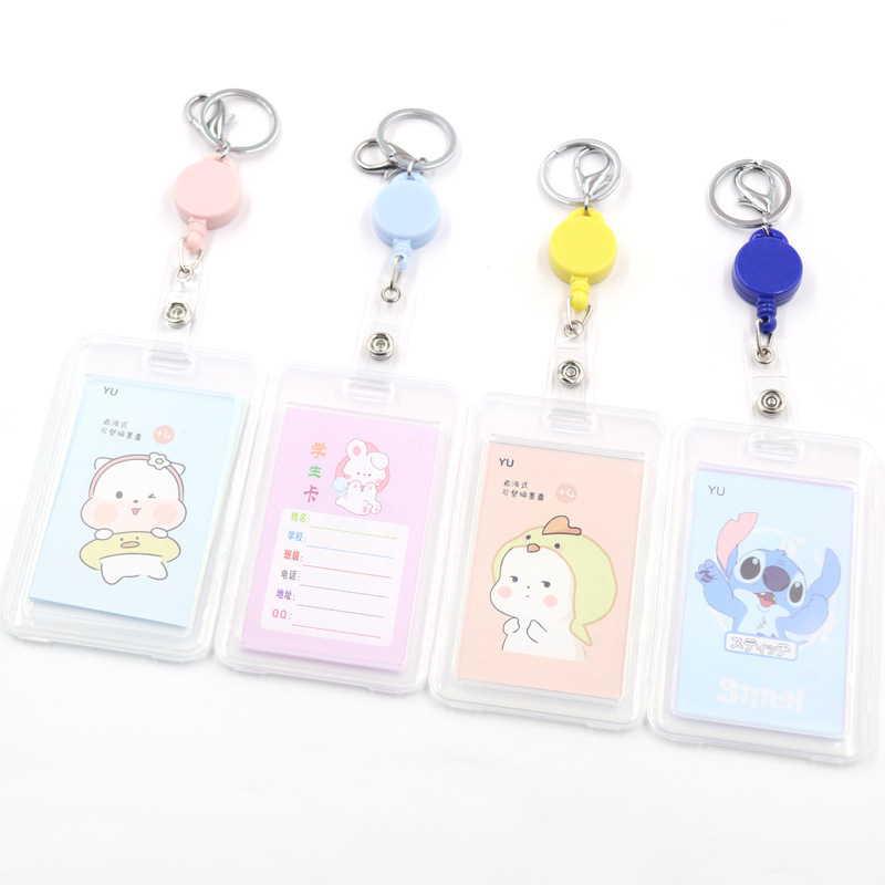 Card Holder Student Meal Card Access Control Card Holder Retractable Campus Card Holder with Keychain Bus Body Id Card Holder