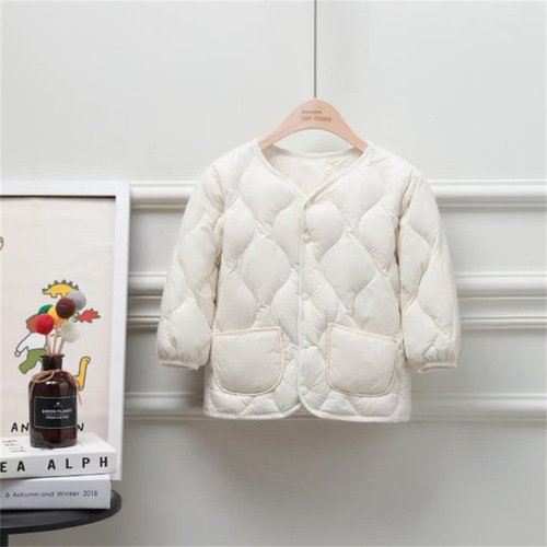Cross-border supply new lightweight down jacket children's clothing collarless solid color short-button style long-sleeved down coat manufacturer