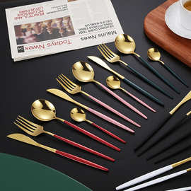 葡萄牙不锈钢餐具牛排刀叉勺西餐餐具刀叉勺子咖啡勺套装欧式金色