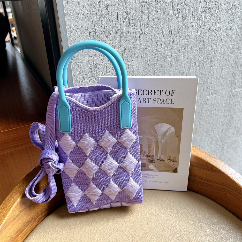 Bolsa de teléfono móvil Plaid bolsa de mensajero de las mujeres Mini pequeño bolso pequeño lindo ligero cuatro estaciones bolso de punto