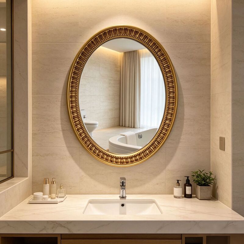 Minimalist bathroom oval wall-mounted vanity mirror European-style picture frame mirror hotel bathroom mirror dressing table makeup mirror Minimalist bathroom oval wall-mounted vanity mirror European-style picture frame mirror hotel bathroom mirror dressing table makeup mirror