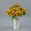 金色玫瑰仿真花 客厅装饰花单支摆件婚庆装饰玫瑰花欧式花环插花