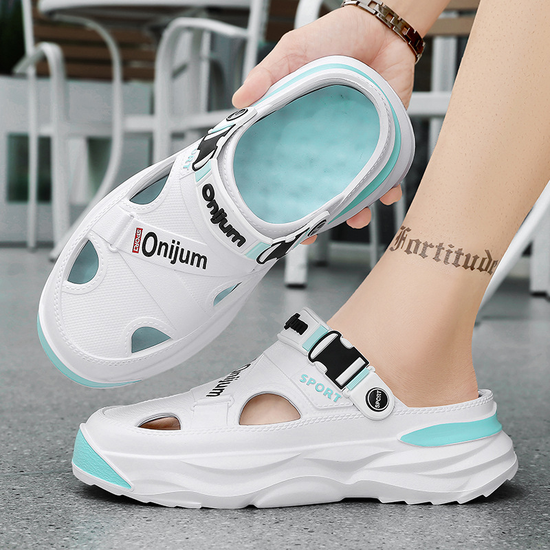 Zapatos de agujero transfronterizos de tamaño grande para hombres de verano nuevos zapatillas de bolso EAV con suela gruesa para aumentar la sensación de pisar zapatos de playa casuales