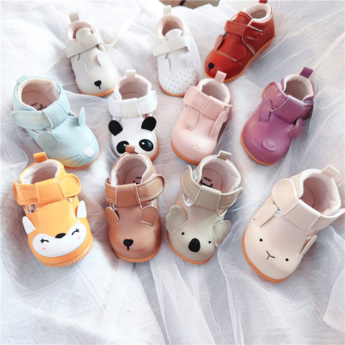 Japanese single island country spring and autumn PM children's soft leather shoes baby toddler shoes men's and women's cartoon Velcro children's shoes