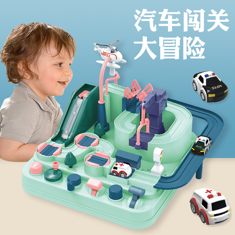 Children's puzzle DIY assembled car adventure rail car suit parent-child interactive desktop game toy