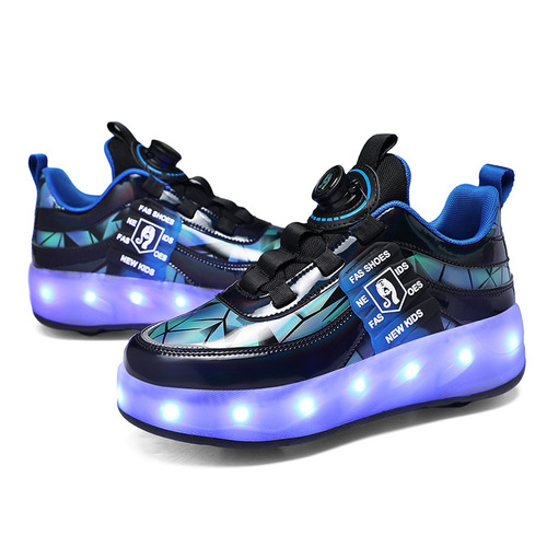 2025 Cross-border Children's Walking Shoes with Dual Wheels for Girls, Breathable LED Light-Up Shoes, USB Charging Outdoor Sports Skating Shoes