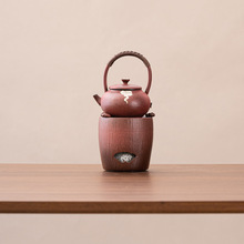 中式柿红釉煮茶壶烧水壶陶瓷茶壶家用酒精炉复古火炉围炉煮茶套组