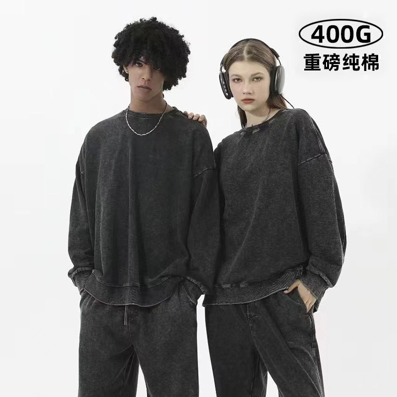 Europa y los Estados Unidos Amazon otoño y invierno cuello redondo chaqueta de lazo de la marca de moda de agua hombre suelta de hombro para hombres y mujeres camisas de manga larga