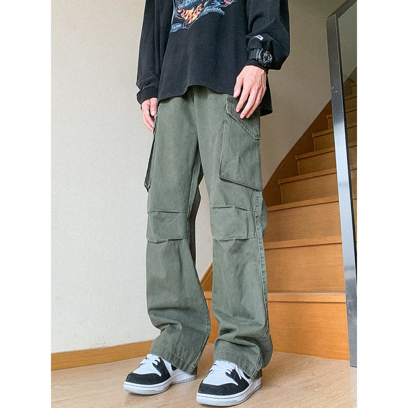 Американские брюки vibe мужские приливы свободные прямые европейские и американские высокие улицы ретро широкая нога волочения микро-рог повседневные комбинезоны