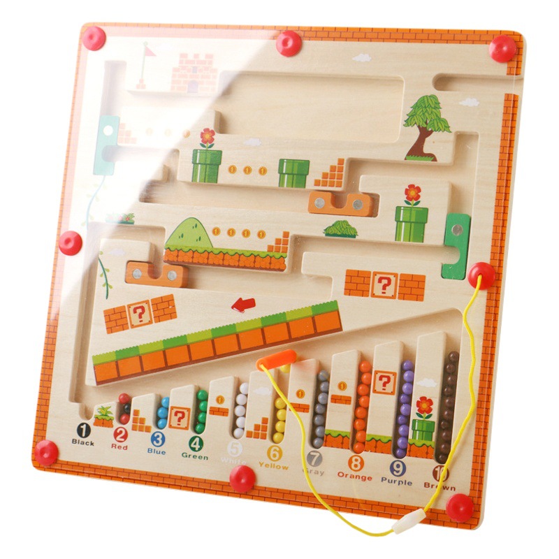 Niños pequeños transfronterizos color de madera número clasificación cognitiva órganos magnéticos laberinto juguetes educativos esquina de jardín de infantes