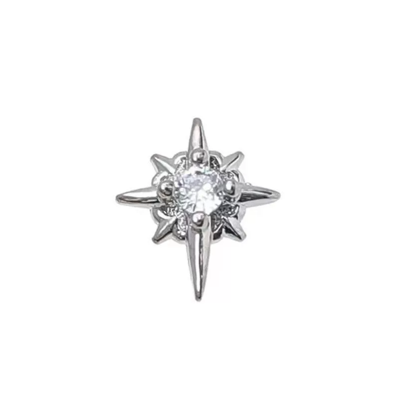 Серьги unisex 925 серебро, европейский минимализм «звезда», чёрный или белый камень