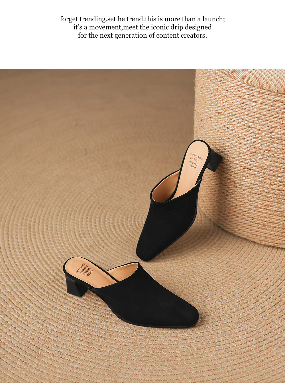 Sandal cao gót nữ mũi vuông da lộn, gót 7 cm, kiểu dáng nửa kéo — đen chi tiết 21