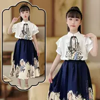 Новый китайский стиль Hanfu Ma, короткий рукав, костюм для девочек и детей, костюм Тан, 2025, супер сказочный летний стиль, китайский стиль