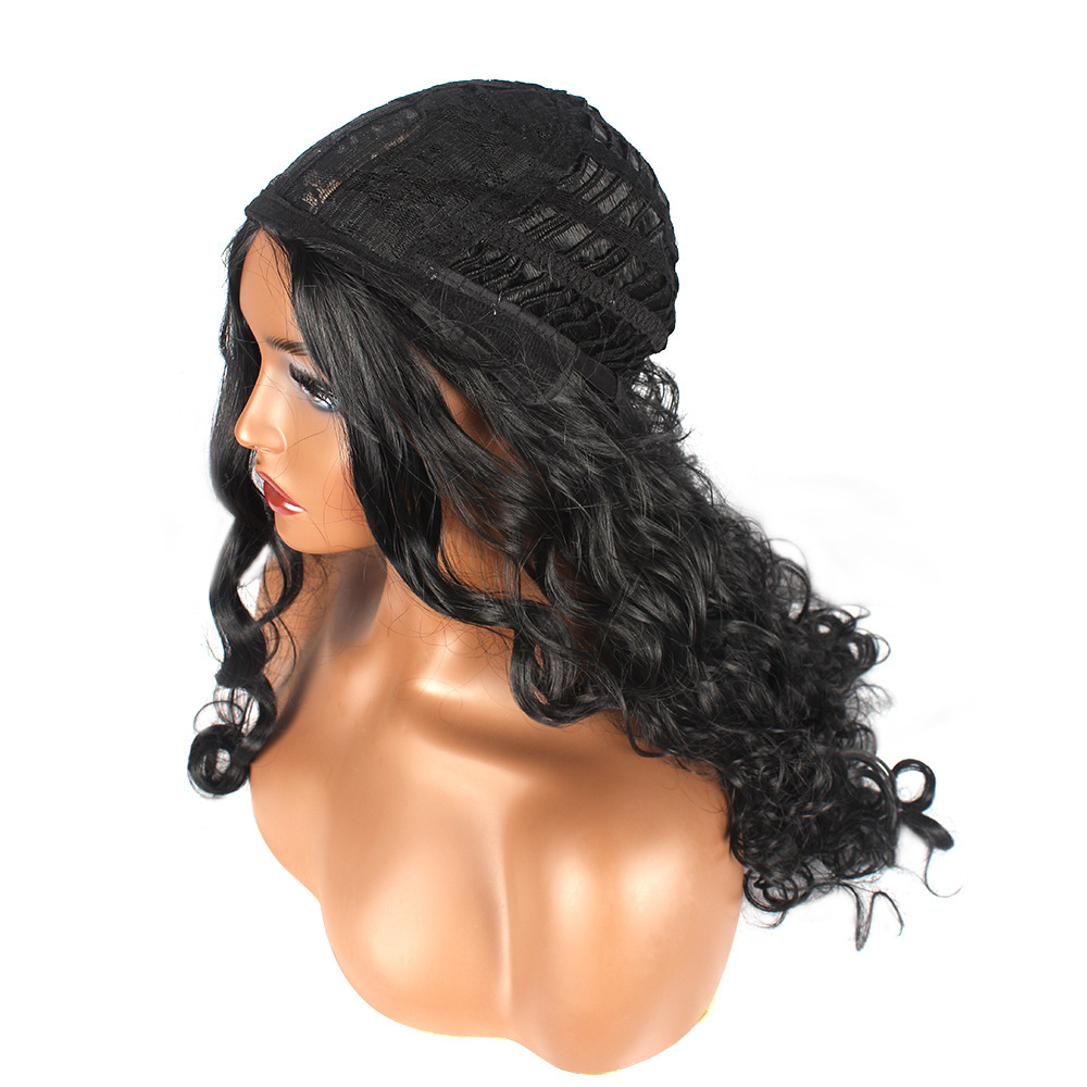 Parrucca da donna nera lunga, riccia, opaca, in fibra chimica, con filo resistente alle alte temperature._voghion.com