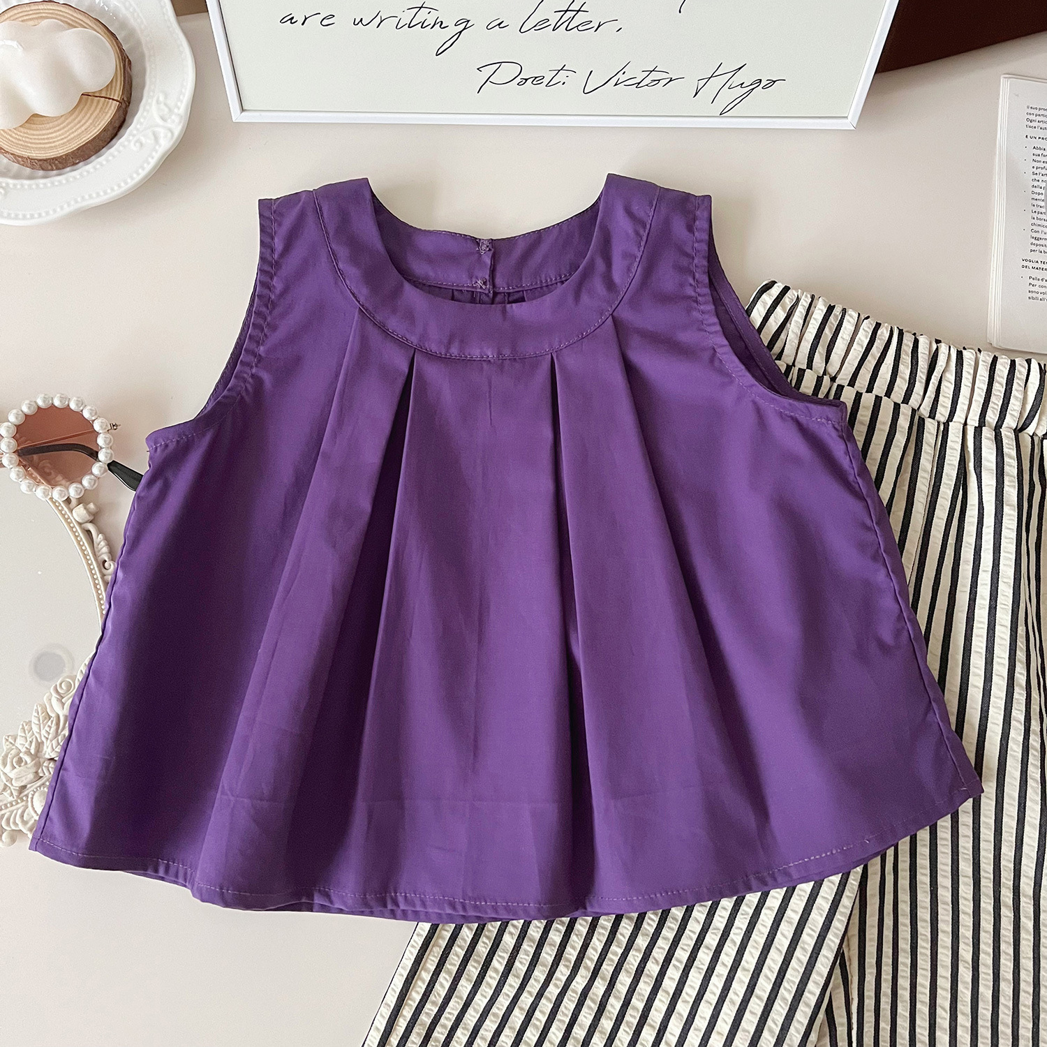 Mädchen Sommer Set Ärmelloses Oberteil Und Gestreifte Hose_voghion.com