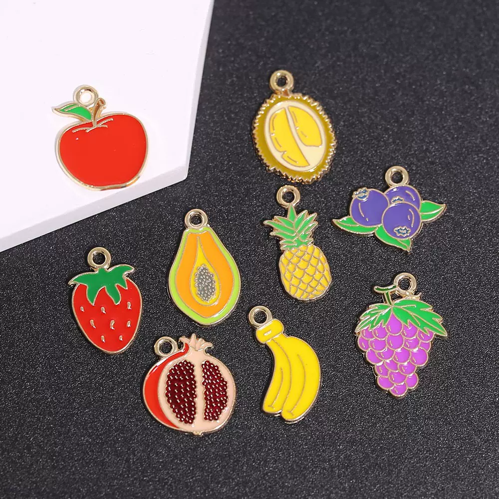 夏日卡通水果合金滴油diy饰品配件草莓葡萄耳饰挂件钥匙扣吊坠