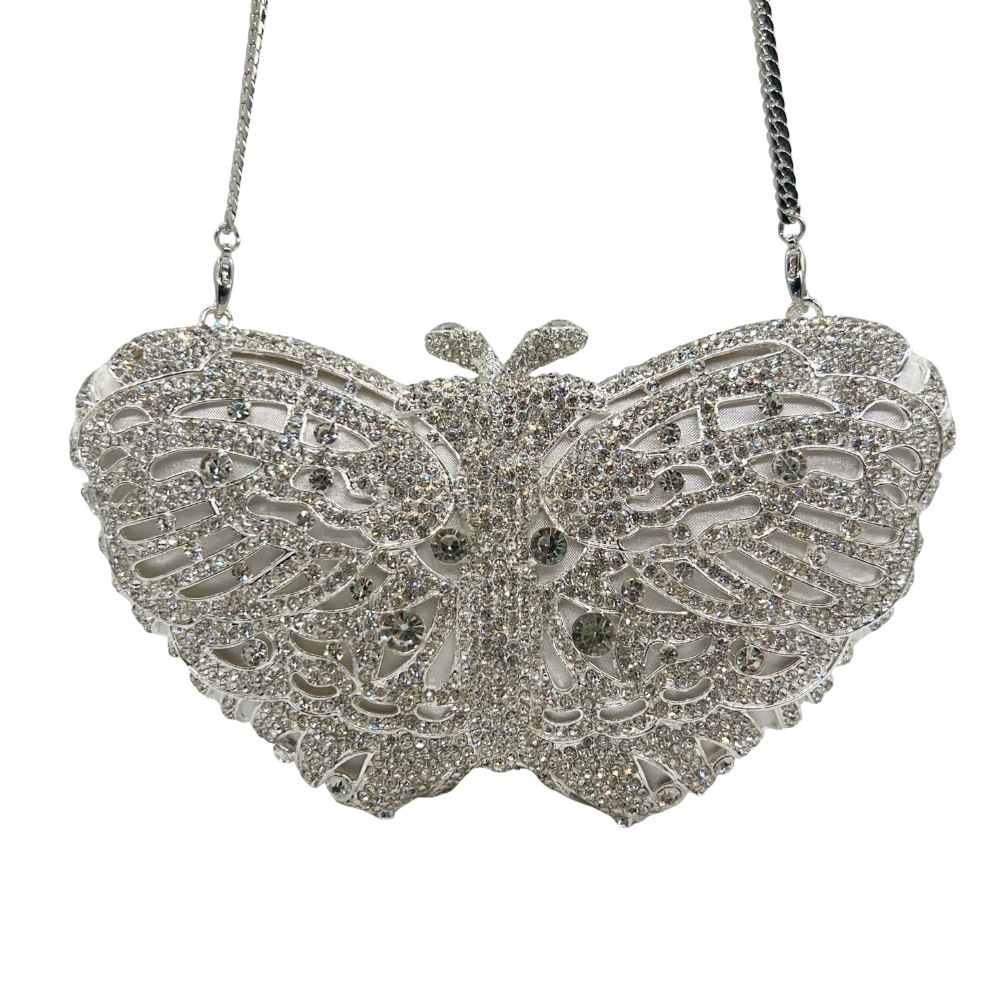 Bolsa de embrague blanco mariposa diamantes bolsas de cena de diamantes bolsas de mano de mujer caja dura llena de diamantes bolsas de vestido de fiesta