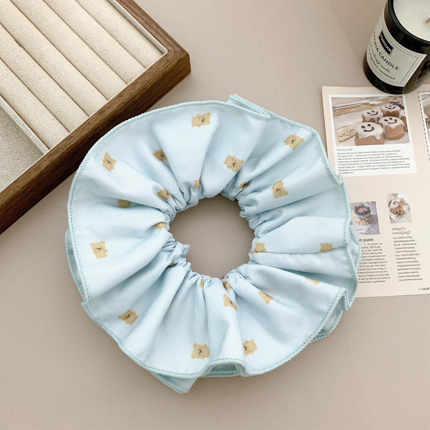 小熊大腸發圈大號雙層韓系甜美發繩扎頭髮發圈高級感高彈力皮筋