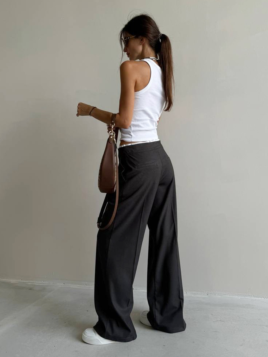 Pantalones sueltos transfronterizos Europa y América 2025 primavera nuevo falso dos piezas con diseño de cordones pantalones pantalones de traje de cercanías mujeres image 3