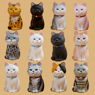 Cartoon Mini Simulation Bell Cat Ornaments Blind Box Cake Dress-up Pet Cat Orange Cat Black Cat Car Doll
