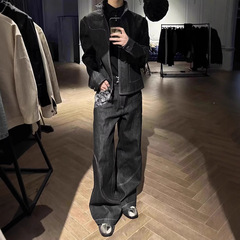 蛇の跡の元の牛の狭い幅の赤耳の花のジャカードはマイクロラッパのジーパンの男性の直筒のゆったりしているカジュアルな長いズボンの潮をつなぎます。