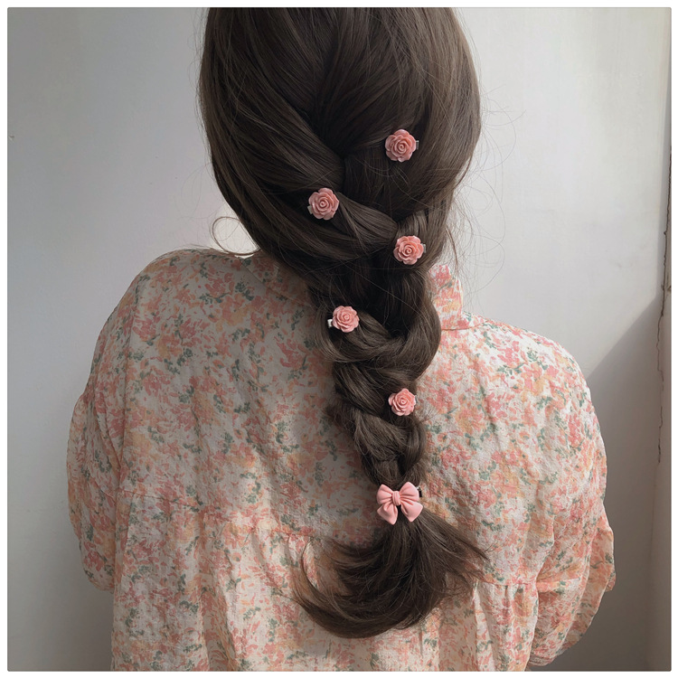 Fermaglio per capelli rosa morbido per ragazza carina, fermaglio per capelli color pesca, fermaglio per capelli con bordo a camelia, accessori per capelli con fiocco_voghion.com