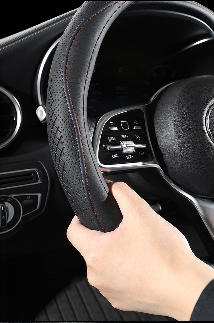 New Cross-Border Amazon Microfiber Leather Steering Wheel Cover, Four-Season Universal Anti-Slip Breathable Steering Wheel Cover