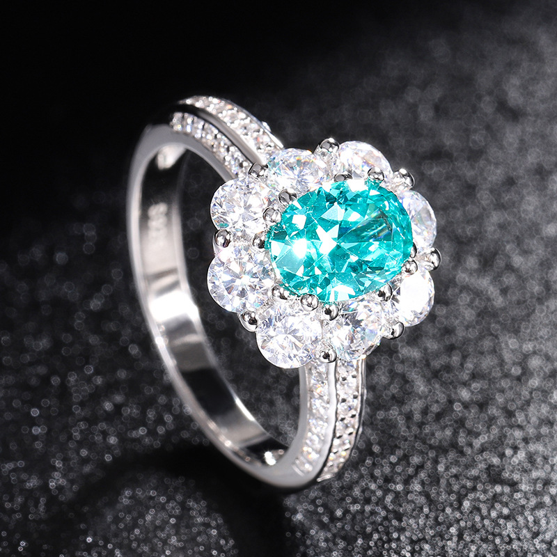 Zhuang Sheng joyería S925 plata simulación turmalina verde Rosa tesoro rojo color huevo de Paloma 3 quilates Vintage anillo piedra principal 6*8