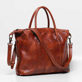 跨境真皮手提男士公文包高档16寸电脑包高级感单肩斜跨包植鞣复古