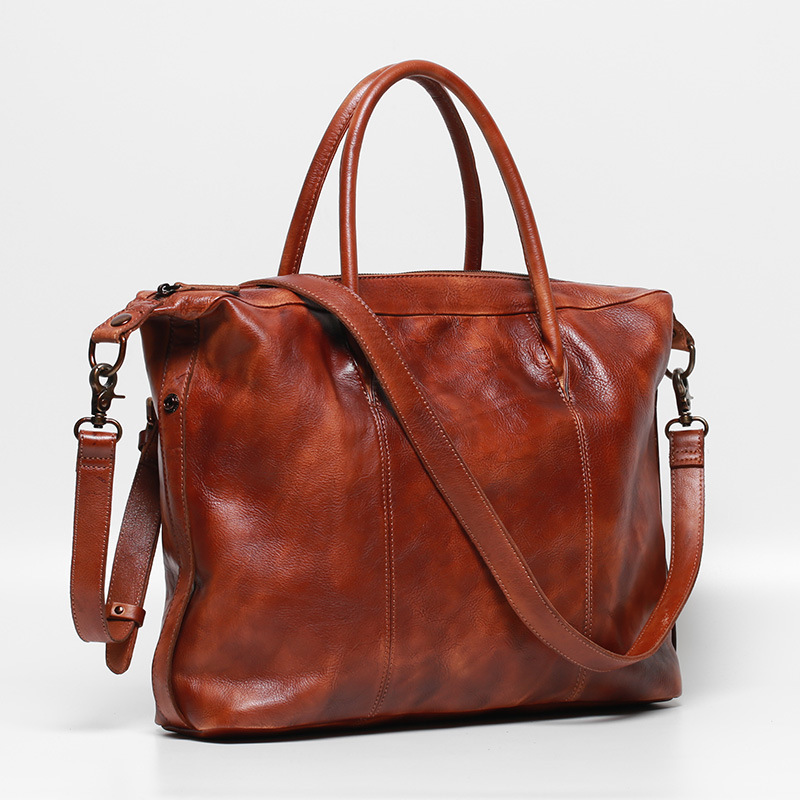 Cross-border Genuine Leather Portable Men's Briefcase High-end 16-inch Computer Bag High-end Shoulder Crosbody Bag Vegetable Tanned Vintage