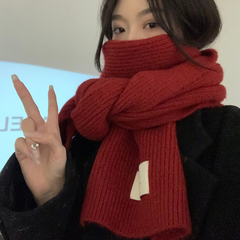 Year's Red Knitted Wool for Girls Winter 2024 New Versatile Korean Edition High End Scarf_voghion.com