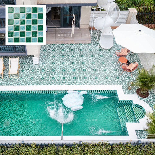 P616 Shuangou professional ceramic mosaic manufacturer customized puzzle swimming pool pool real estate blue-green tiles