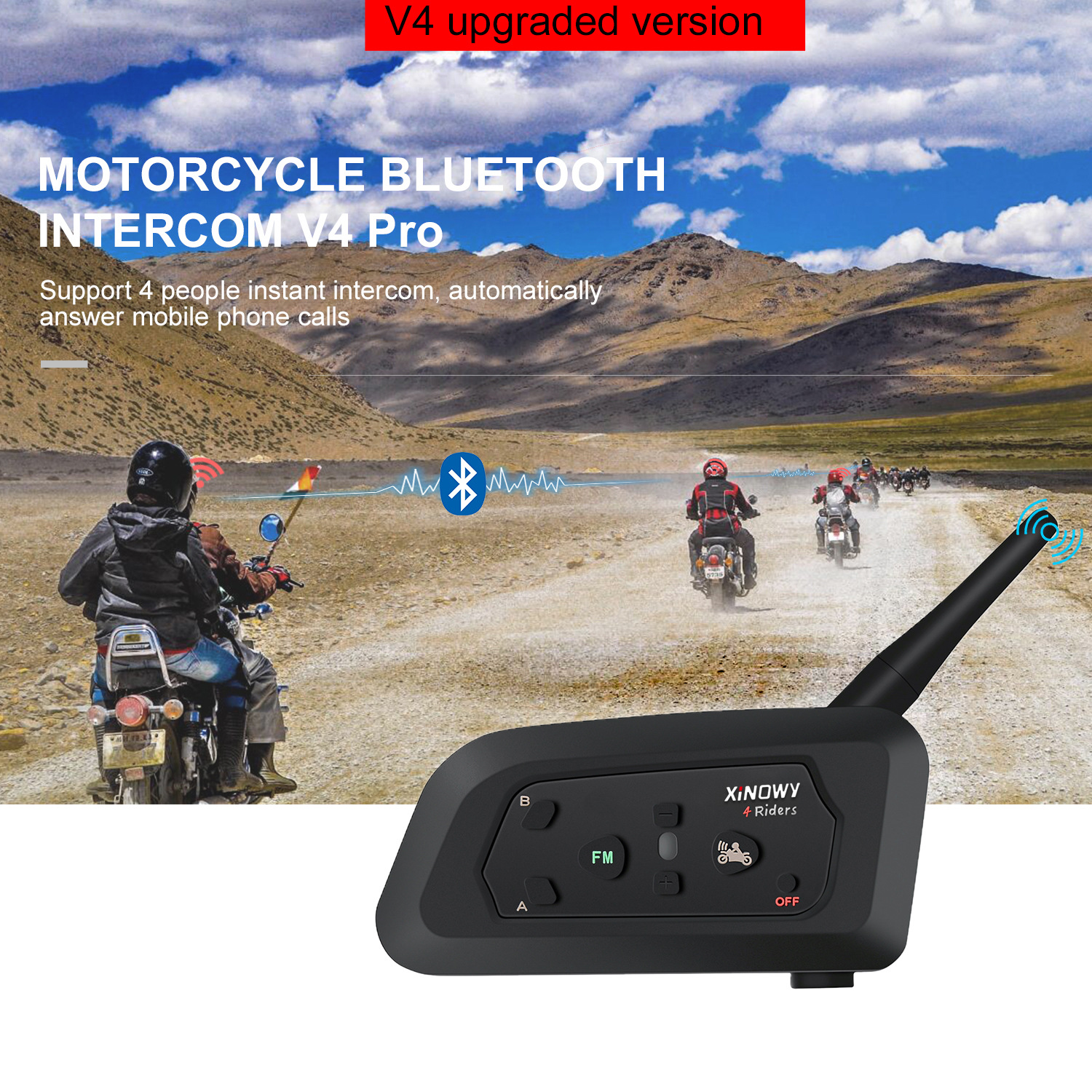 V4Cpro Football Referee Intercom Simultaneously 4 People Intercom Bluetooth Headset In-Ear (Left Ear) 4 Sets + Bag
