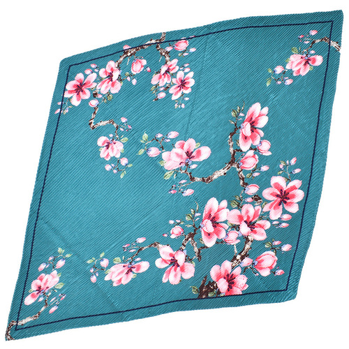 Ladies Scarf Silk Scarf Folded 90cm Square Scarf with Tassels Summer New Elegant Peach Pattern Print