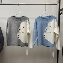2023秋冬季新款女装百搭显瘦卡通圆领毛衣撞色针织衫上衣女132332