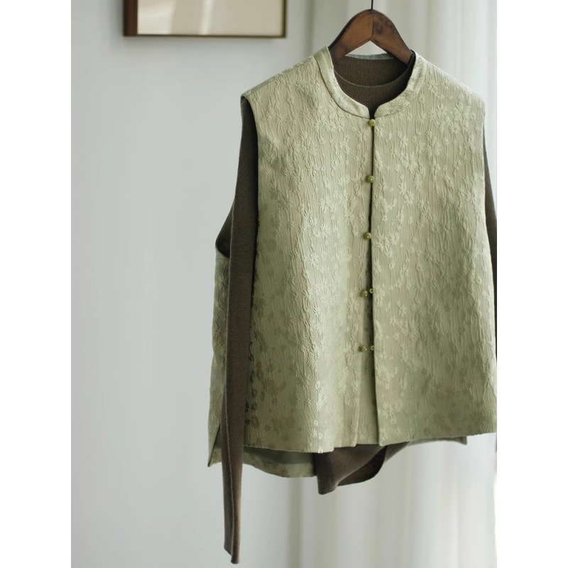 New Chinese Style National Style All-match Vest 2025 Spring and Summer New Artistic Retro Elegant Sleeveless Vest with Vertical Collar