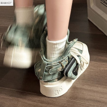 新款高帮帆布鞋子女新款春秋季小众感小白鞋厚底板鞋