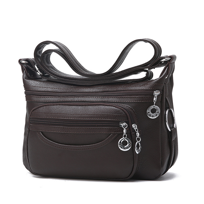 Street Stall Bag Mom Bag Soft Leather Shoulder Bag 2024 New Middle-Aged Mother Bag Casual Crossbody Middle-Aged and Elderly Women's Bag